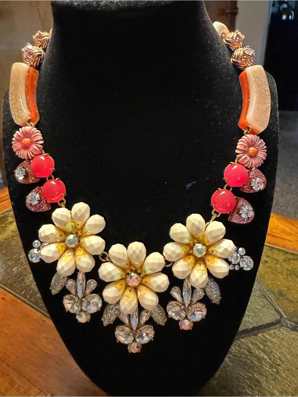 NWOT J. Crew Floral Statement Necklace - Cream, Peach & Pink